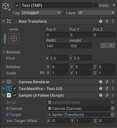 SampleUIFollow コンポーネントの設定